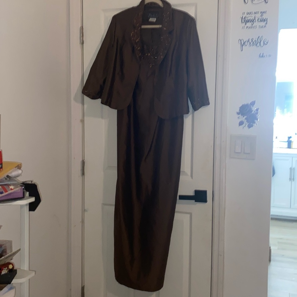 Alex Evenings Gown brown beaded gown and jacket